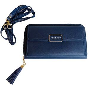 Women Cell Phone Crossbody Purse Leather Zip Wallet Blue Handbag Forever Lovely
